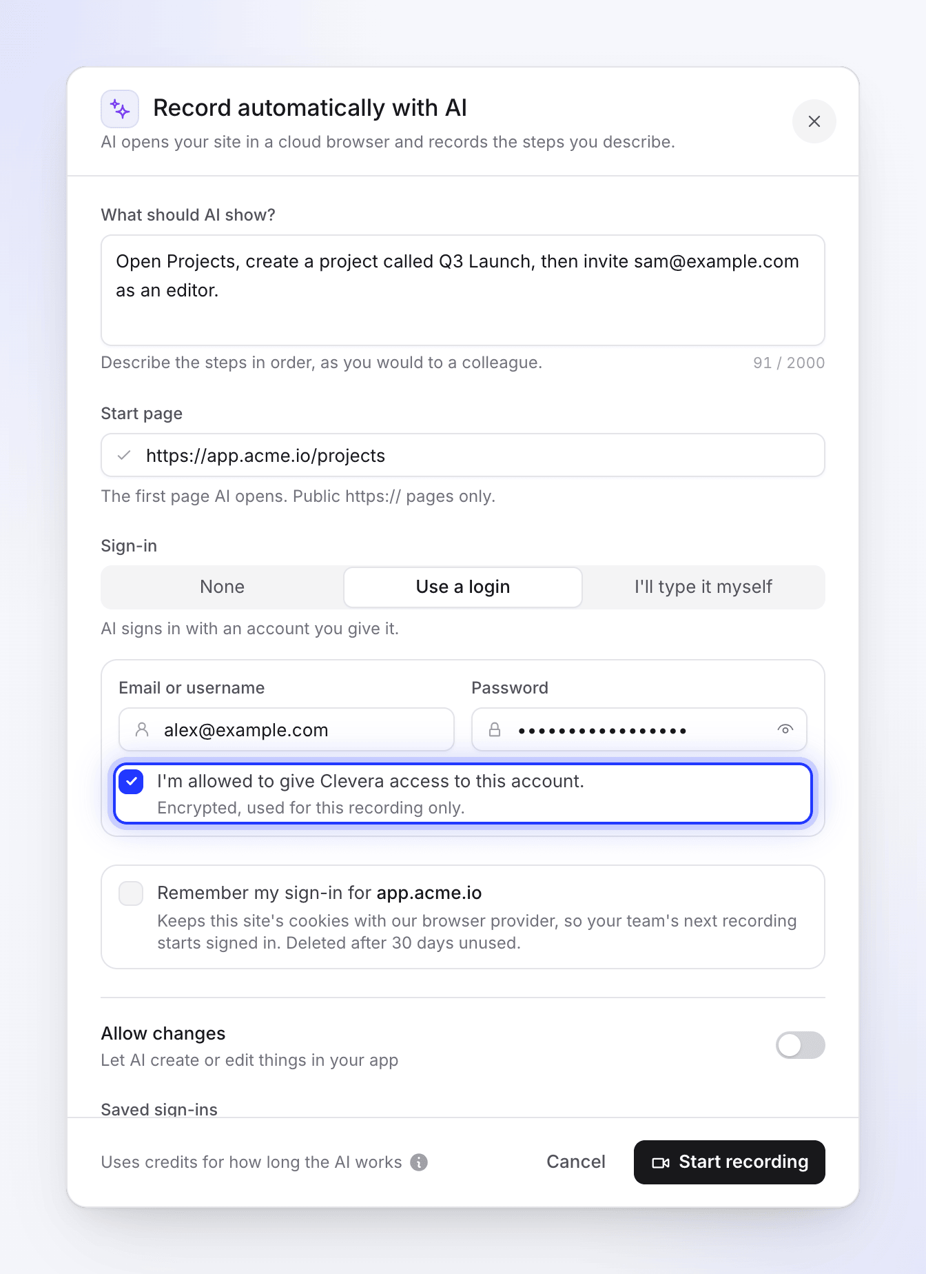 The Use a login option with email, password and the consent checkbox