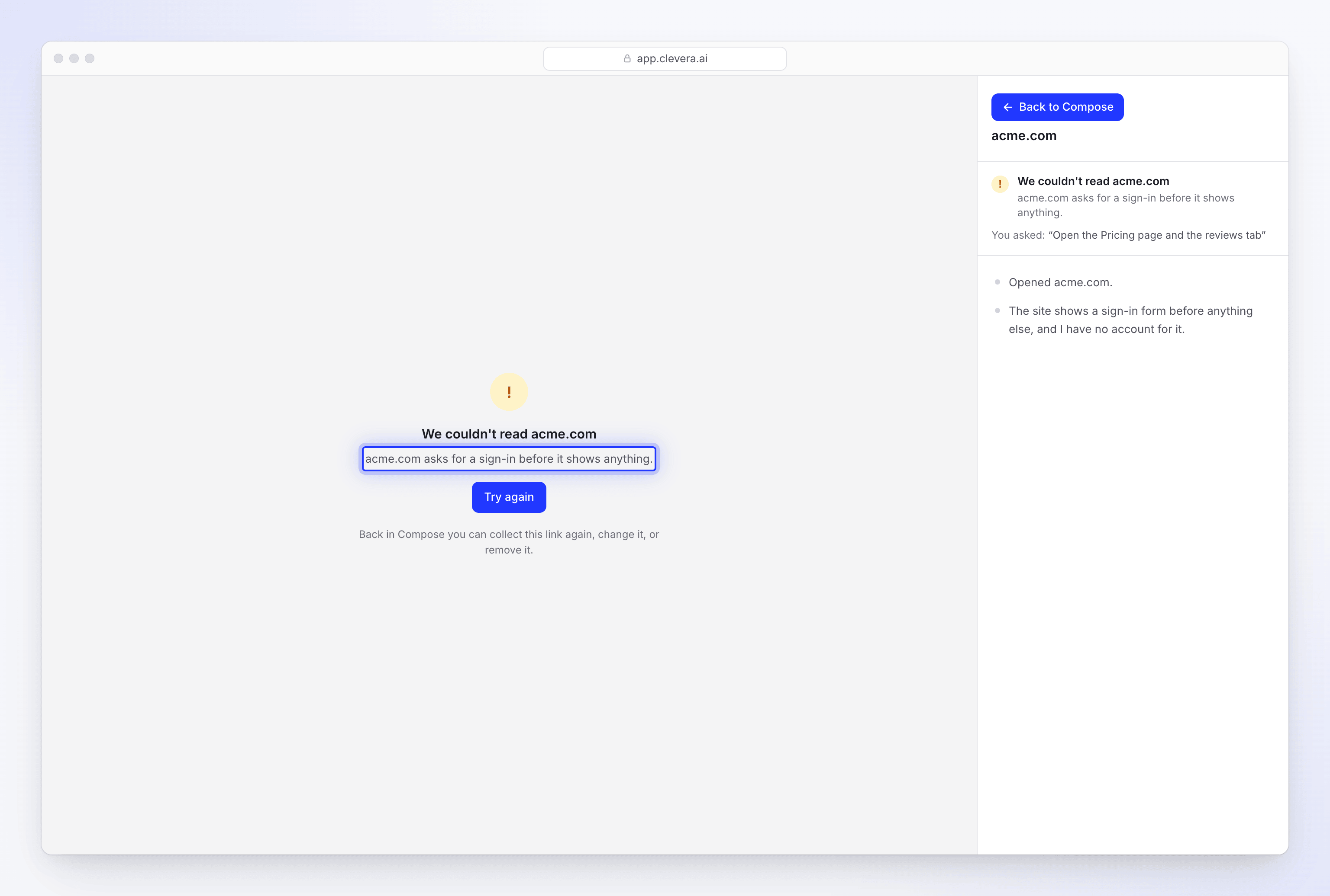 The live page explaining that acme.com asks for a sign-in