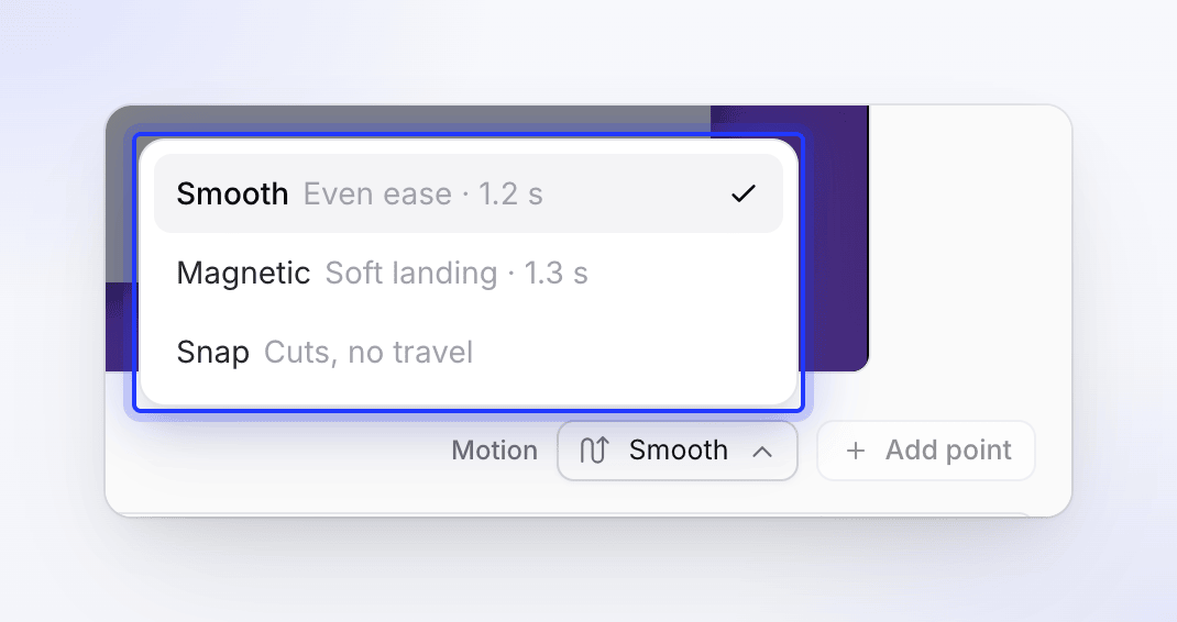The Motion list with Smooth, Magnetic and Snap.