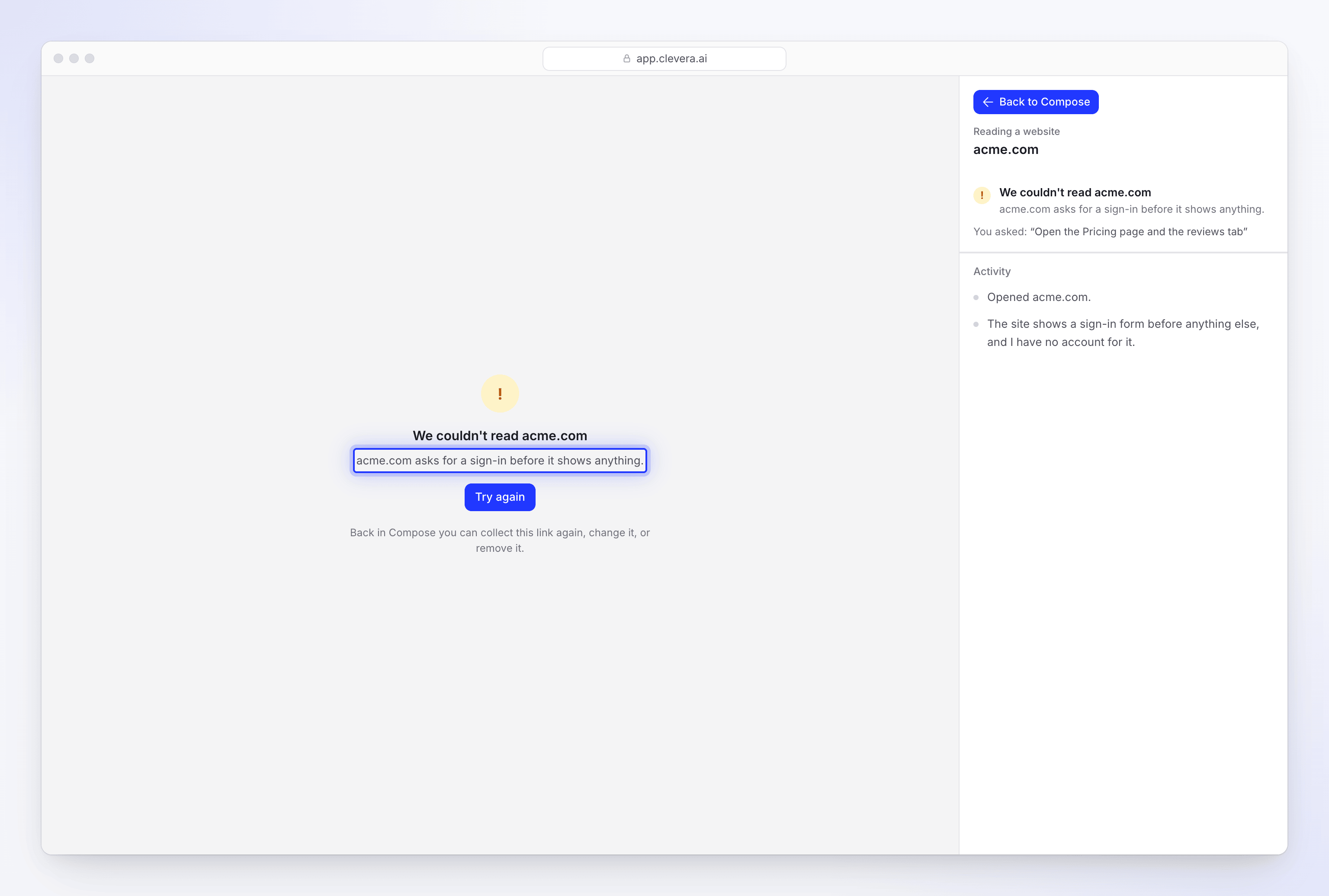 The live page explaining that acme.com asks for a sign-in
