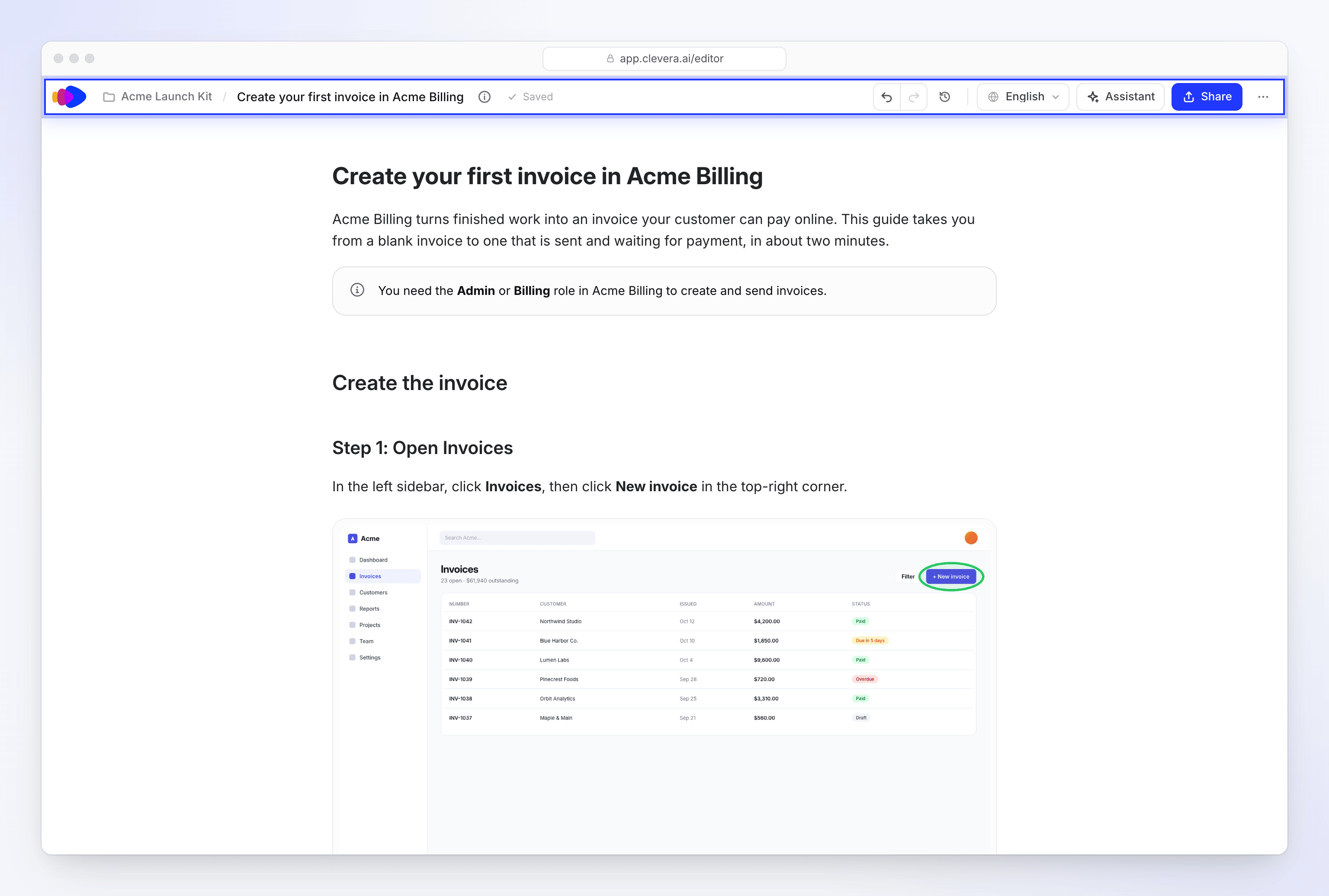 The article editor with its top bar and the start of a how-to article