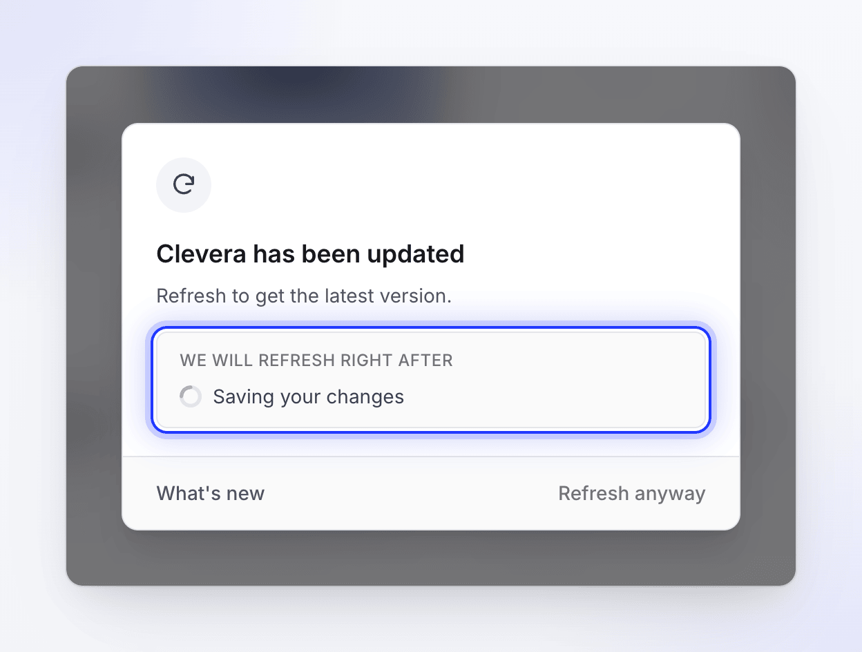 The update window waiting with We will refresh right after and Saving your changes, plus Refresh anyway