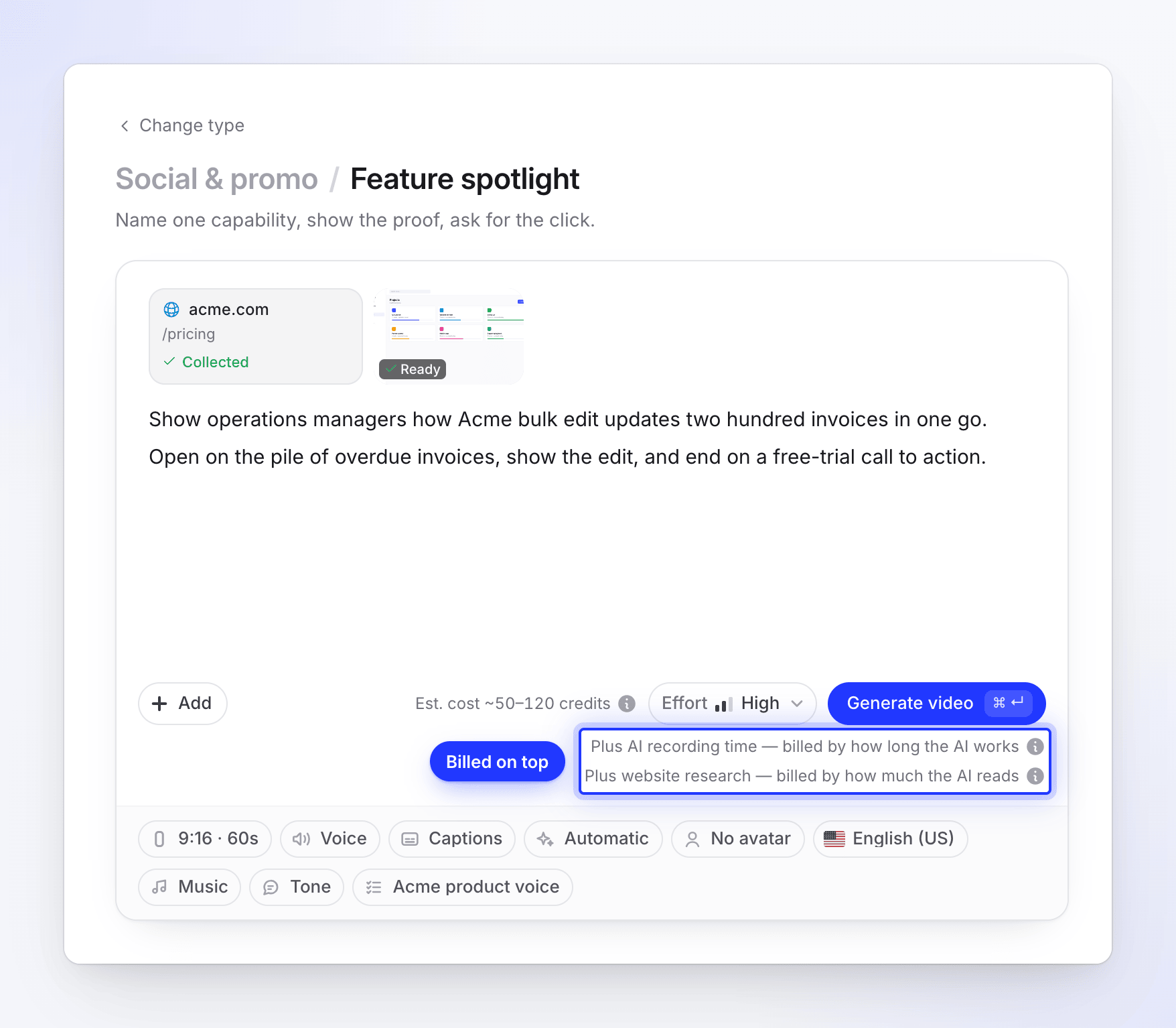 The credit estimate on Compose with the Plus website research and Plus AI recording time lines