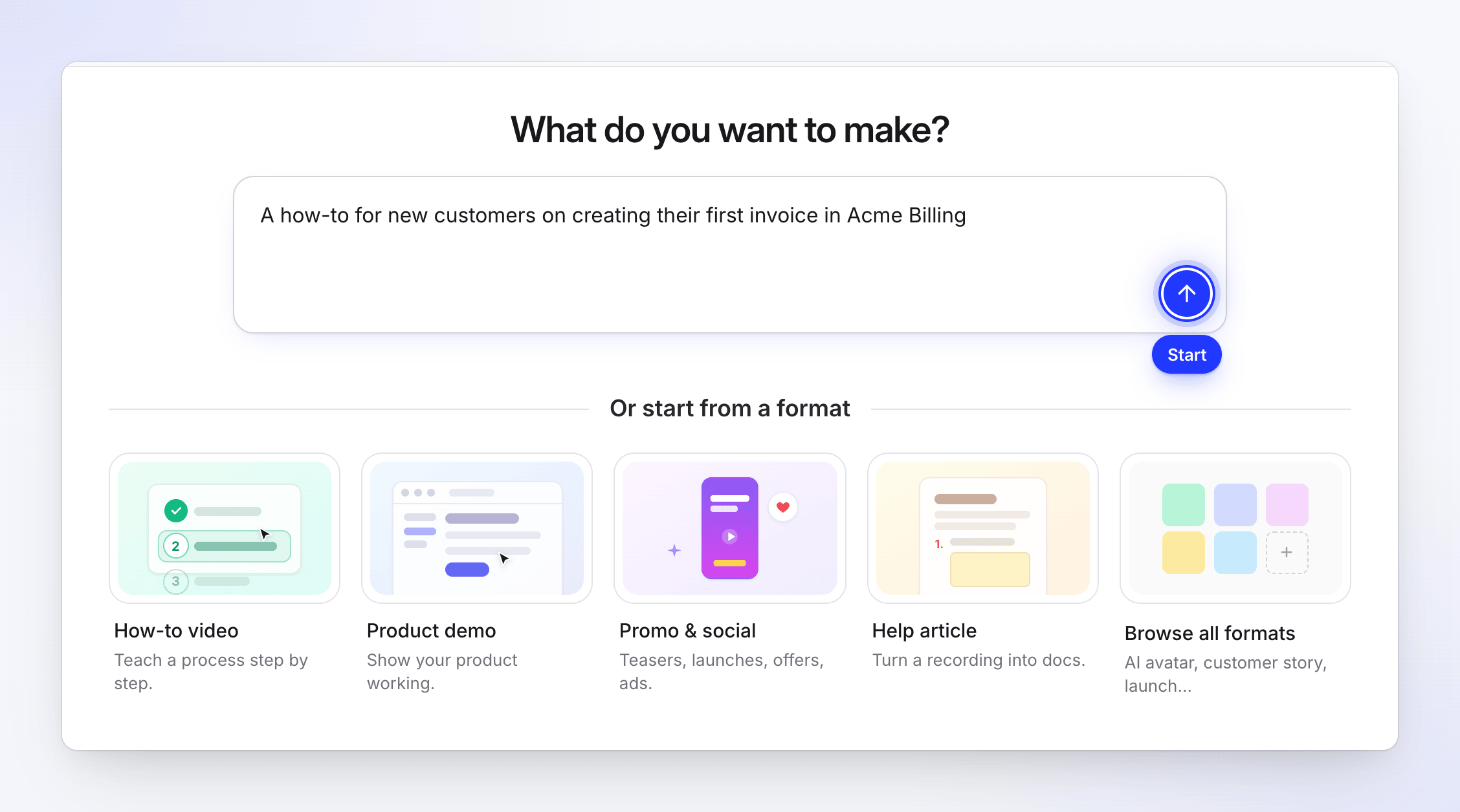 The Home prompt box with a how-to request typed in and the Start button