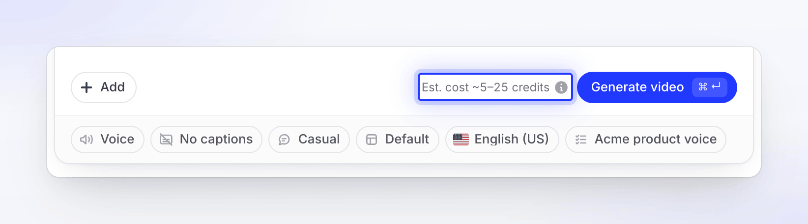 The credit estimate Est. cost ~5–25 credits beside the Generate video button