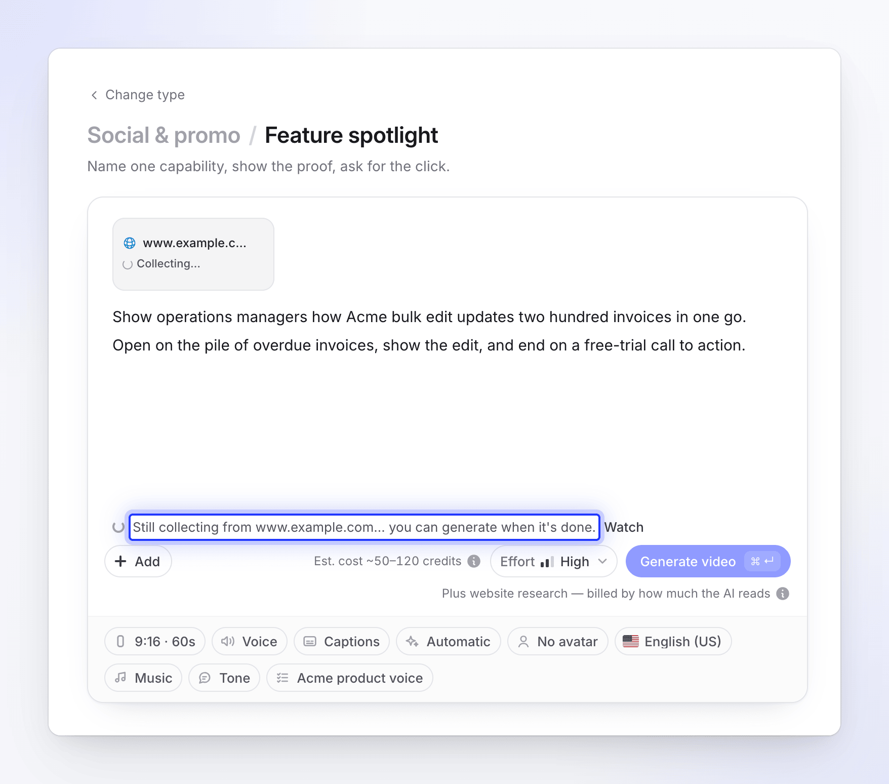 Generate waiting while a website is still being collected
