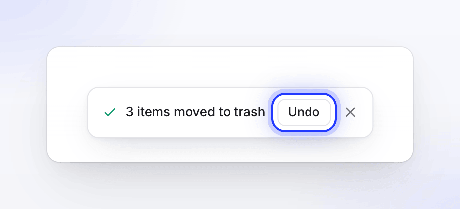 The result bar after moving three items to the trash, with Undo