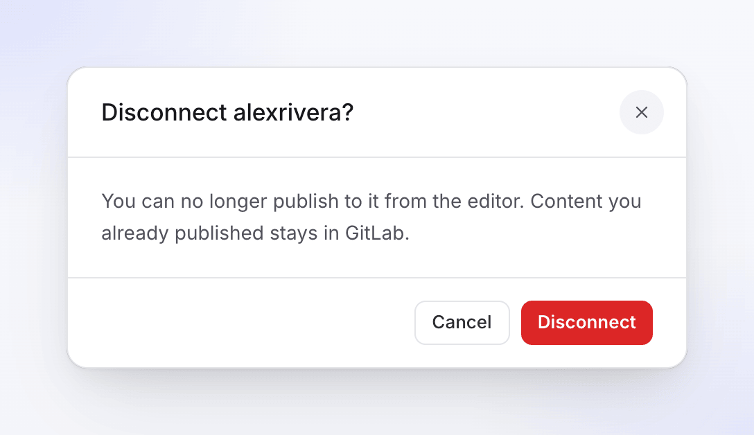 The confirmation shown before disconnecting GitLab