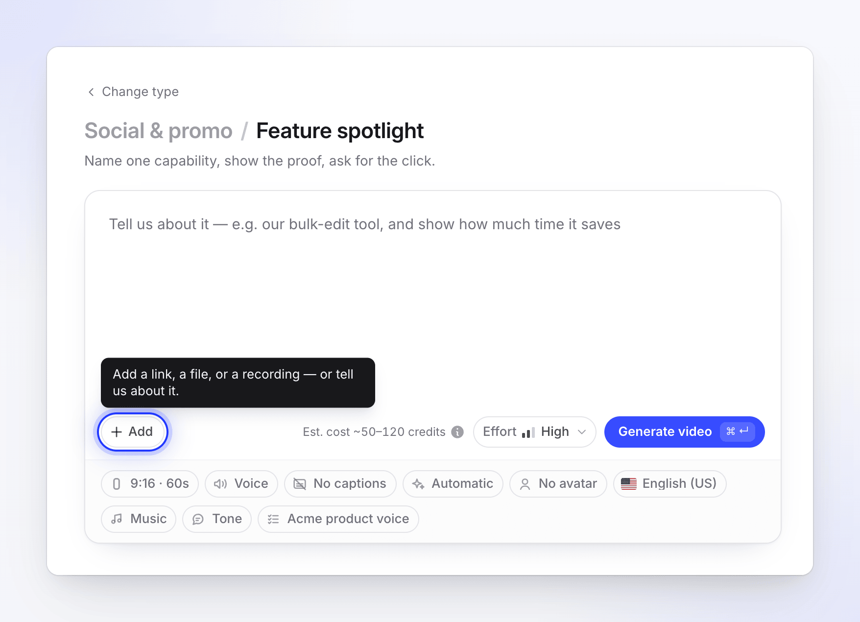 Pressing Generate with nothing added points at the Add button with a message
