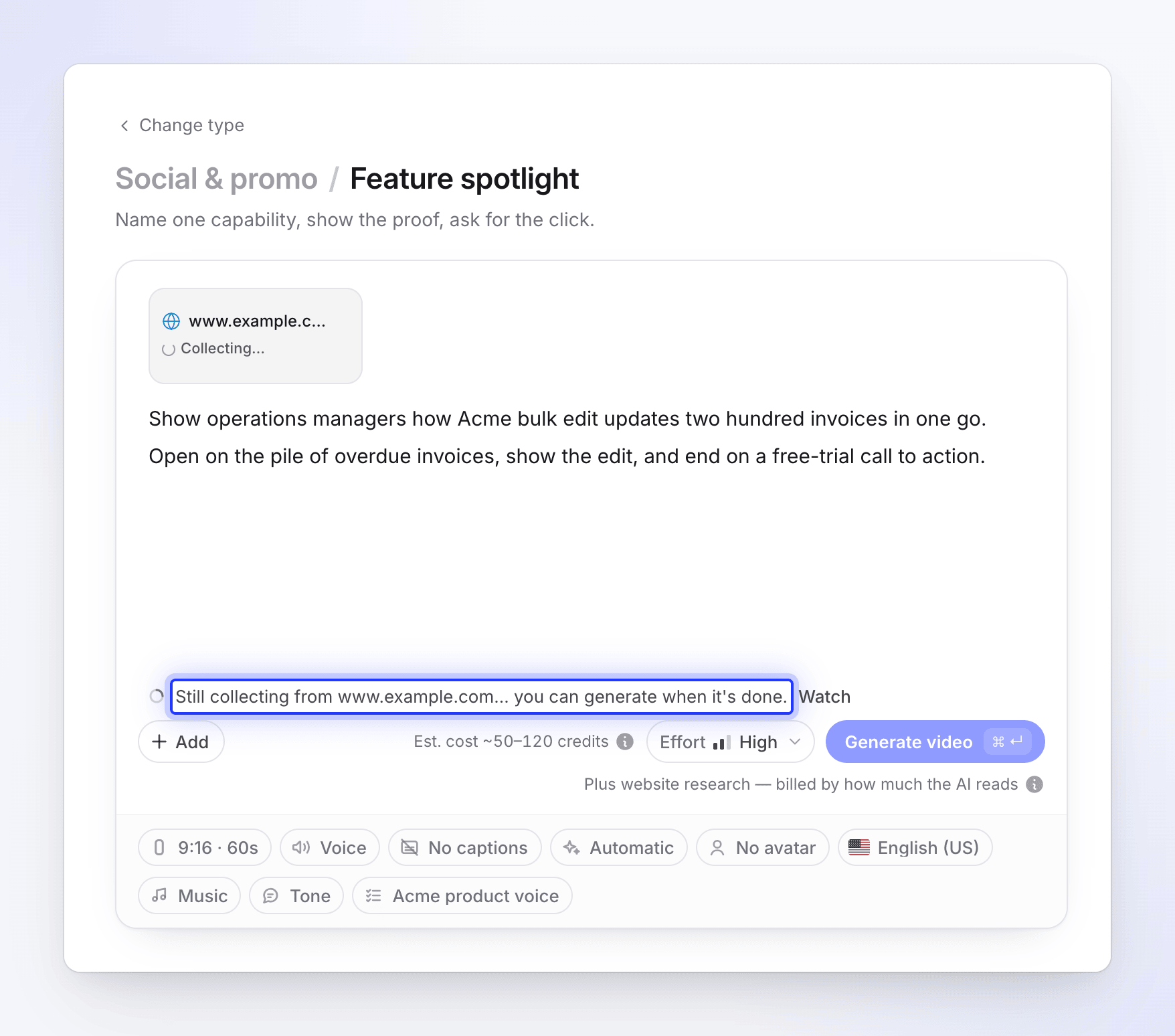 Generate waiting while a website is still being collected