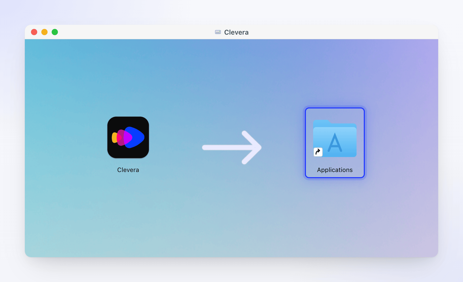 The Clevera disk image window with the app icon and the Applications folder.