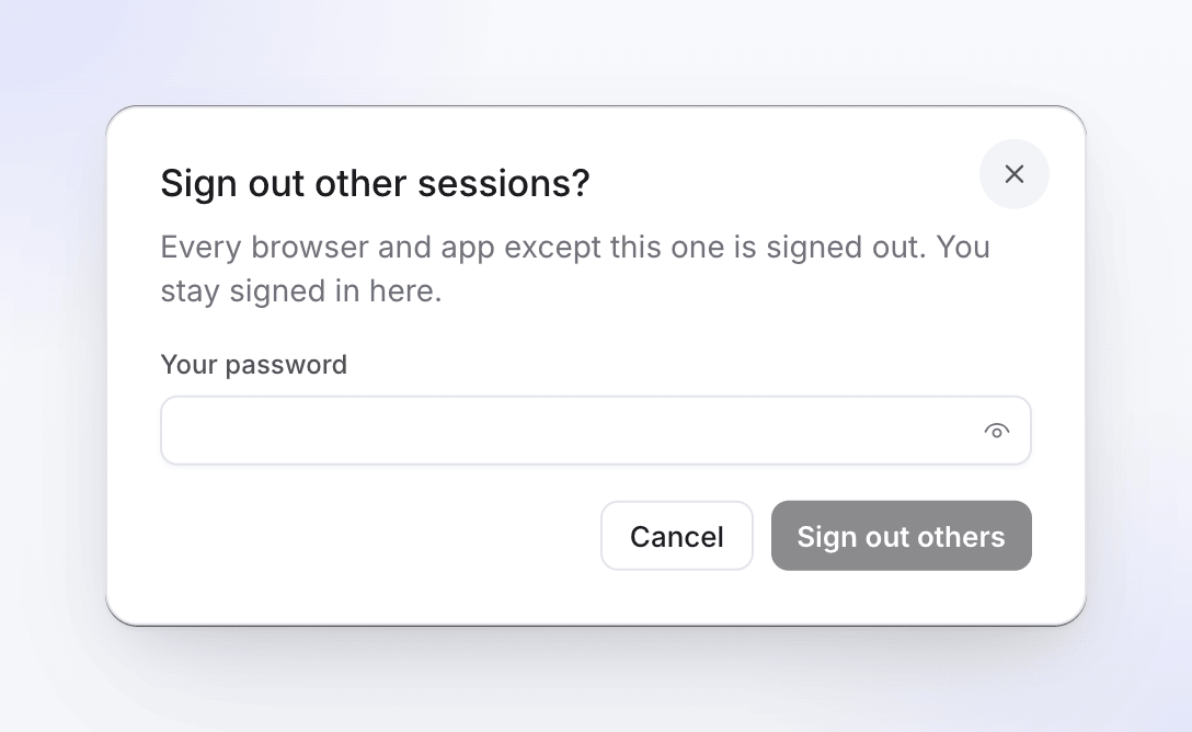 La finestra di dialogo Disconnetti le altre sessioni che richiede la tua password